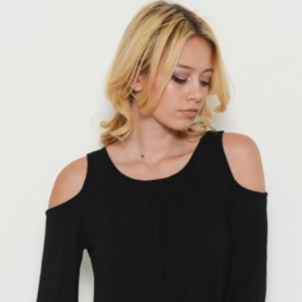 Black Cold Shoulder Soft Top with ruffle hem